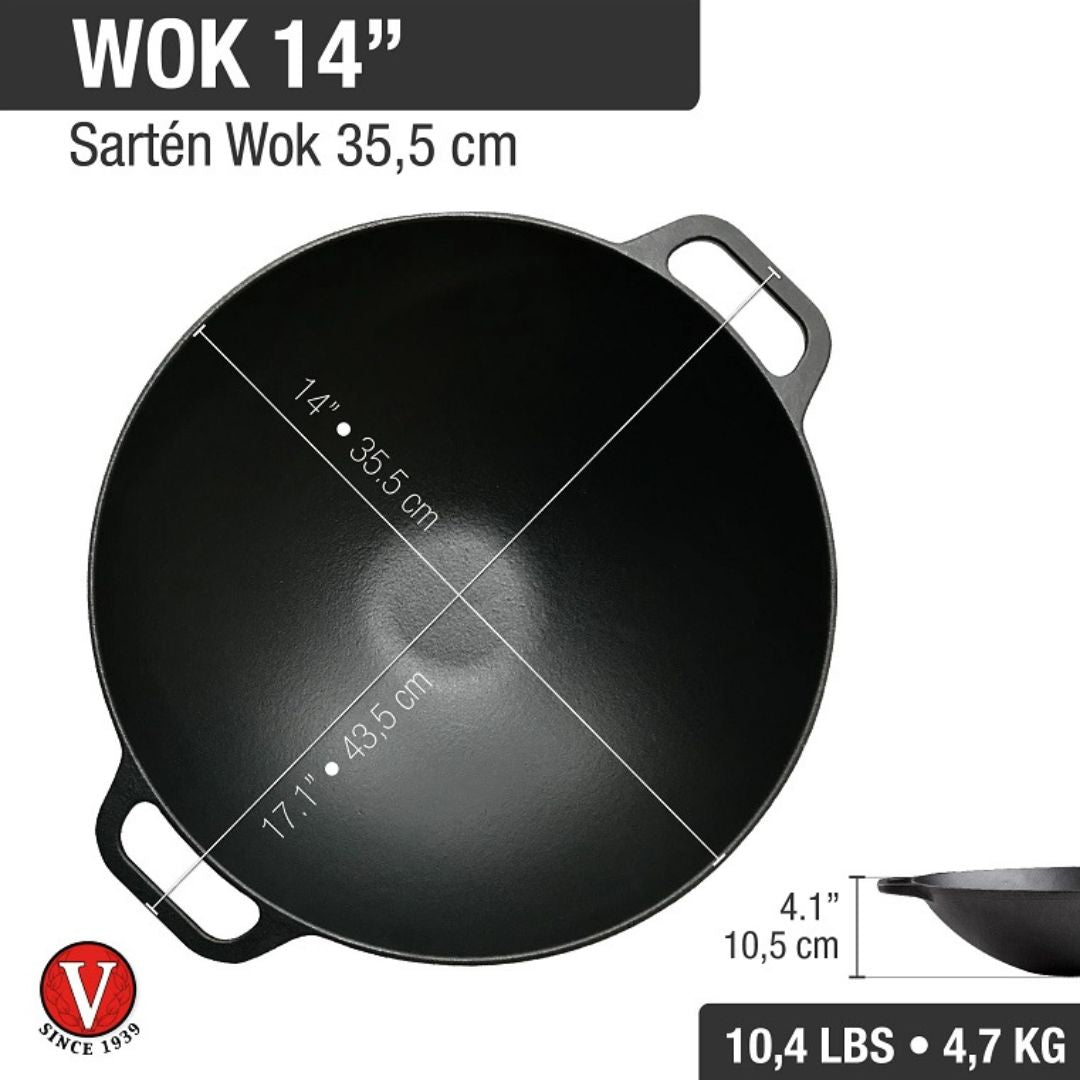 Wok Victoria de Hierro Fundido 35.5 cm