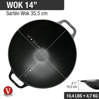 Wok Victoria de Hierro Fundido 35.5 cm