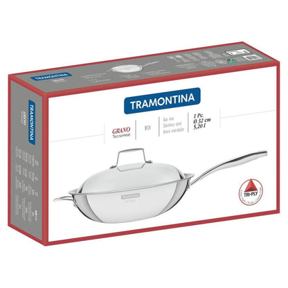 Wok Tramontina de Acero Inoxidable 32 cm